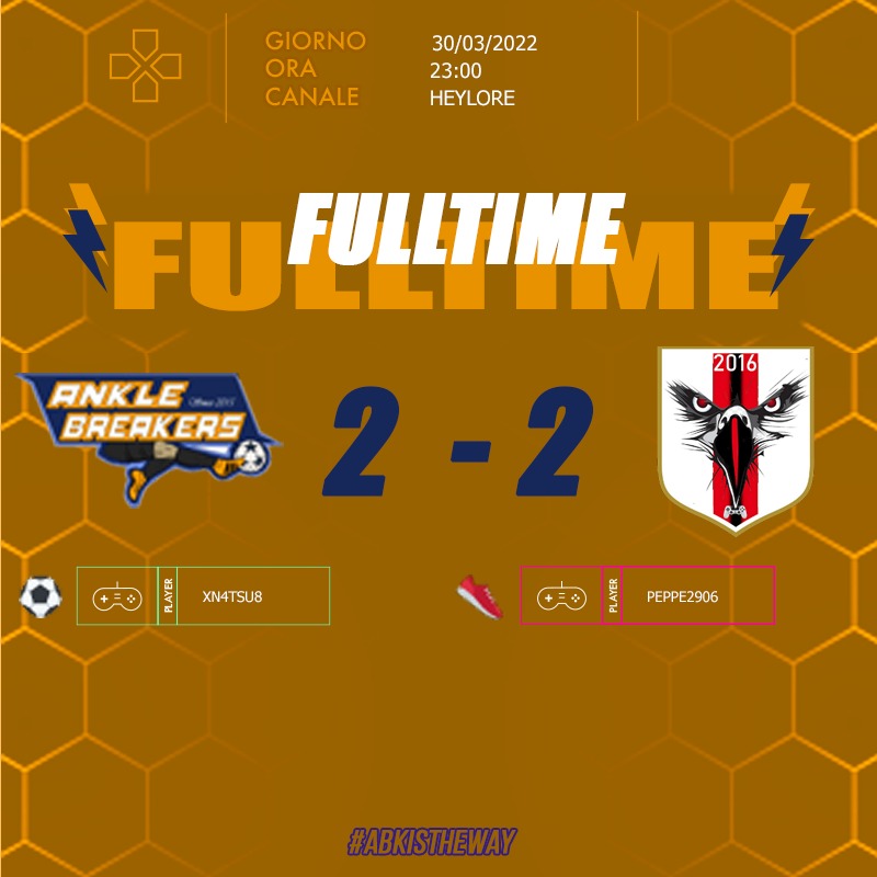 AnkleBreakers0's tweet image. | FULLTIME |

🆚 @luparense / @VPG_Italy ✅

🆚 #suzzi/ @VPLItaly ➖

#ABKIsTheWay #ProClubItalia