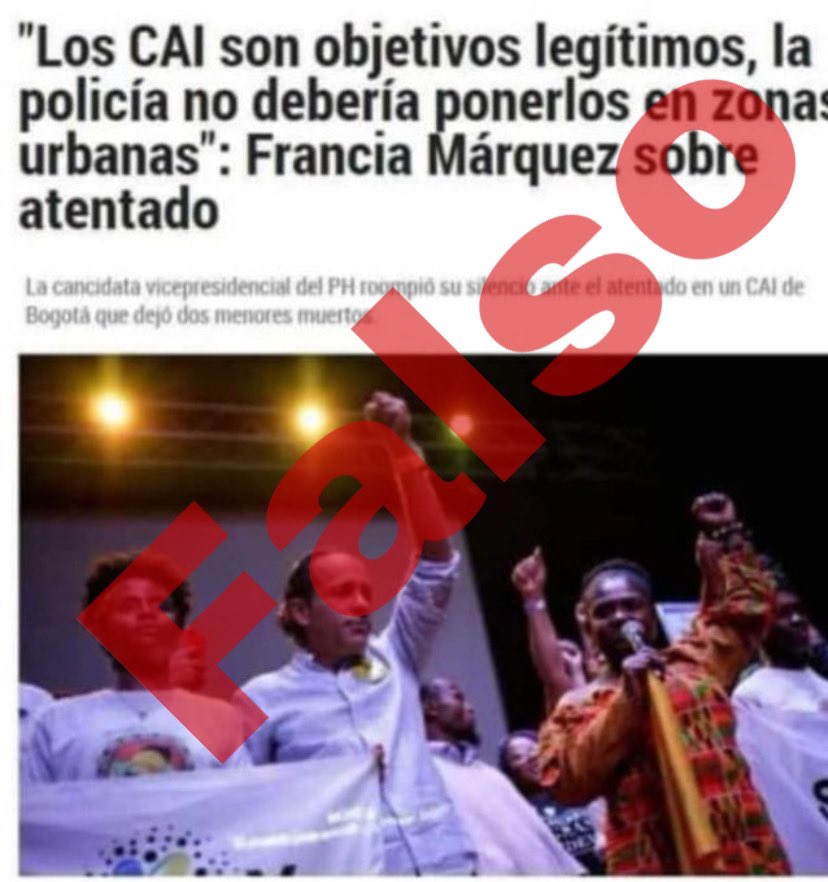 FranciaMarquezM's tweet photo. Siguen circulando noticias falsas que solo buscan llevar a la ciudadanía votar con miedo y no ver en nuestra propuesta la posibilidad de un cambio para Colombia. https://t.co/SZN7zXsaUi