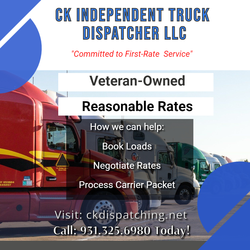 ck_dispatching's tweet photo. In need of a truck dispatcher? Check out CK Independent Truck Dispatcher LLC for your owner-operator trucking needs today! 👇
#cktruckdispatcherllc https://t.co/V9cwuZm5xG