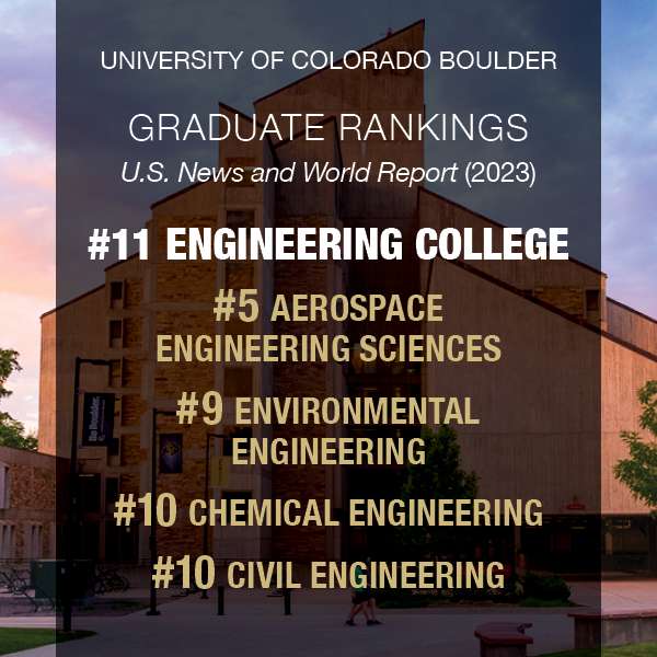 CU Boulder Engineering 🦬 (@cuengineering) on Twitter photo NEWS: The 2023 <a href="/USNews/">U.S. News & World Report</a> graduate rankings are out and <a href="/CUEngineering/">CU Boulder Engineering 🦬</a> continues to reach new heights! 🏆
Highlights:
- No. 11 overall public engineering college
- Four grad degree programs ranked in the top 10
- Seven ranked in the top 20
Read more ➡️ colorado.edu/engineering/20… NEWS: The 2023 <a href="/USNews/">U.S. News & World Report</a> graduate rankings are out and <a href="/CUEngineering/">CU Boulder Engineering 🦬</a> continues to reach new heights! 🏆
Highlights:
- No. 11 overall public engineering college
- Four grad degree programs ranked in the top 10
- Seven ranked in the top 20
Read more ➡️ colorado.edu/engineering/20…