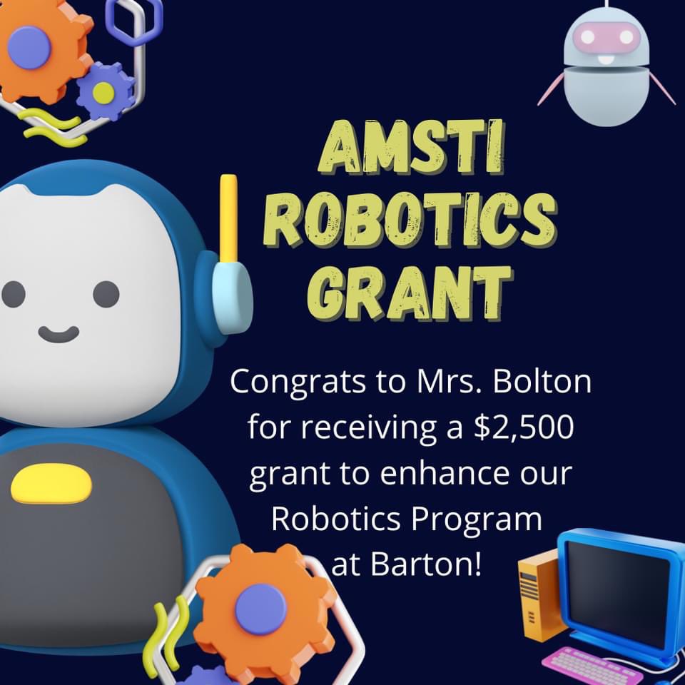 BartonAcademy's tweet photo. We have EXCITING news! Barton Academy for Advanced World Studies has recently been awarded THREE grants that will serve to enrich the learning of our students! #BartonExplorers #undertheBartondome #worldstudies #artseducation #STEAM #PBL https://t.co/rbLpG1Zrfj