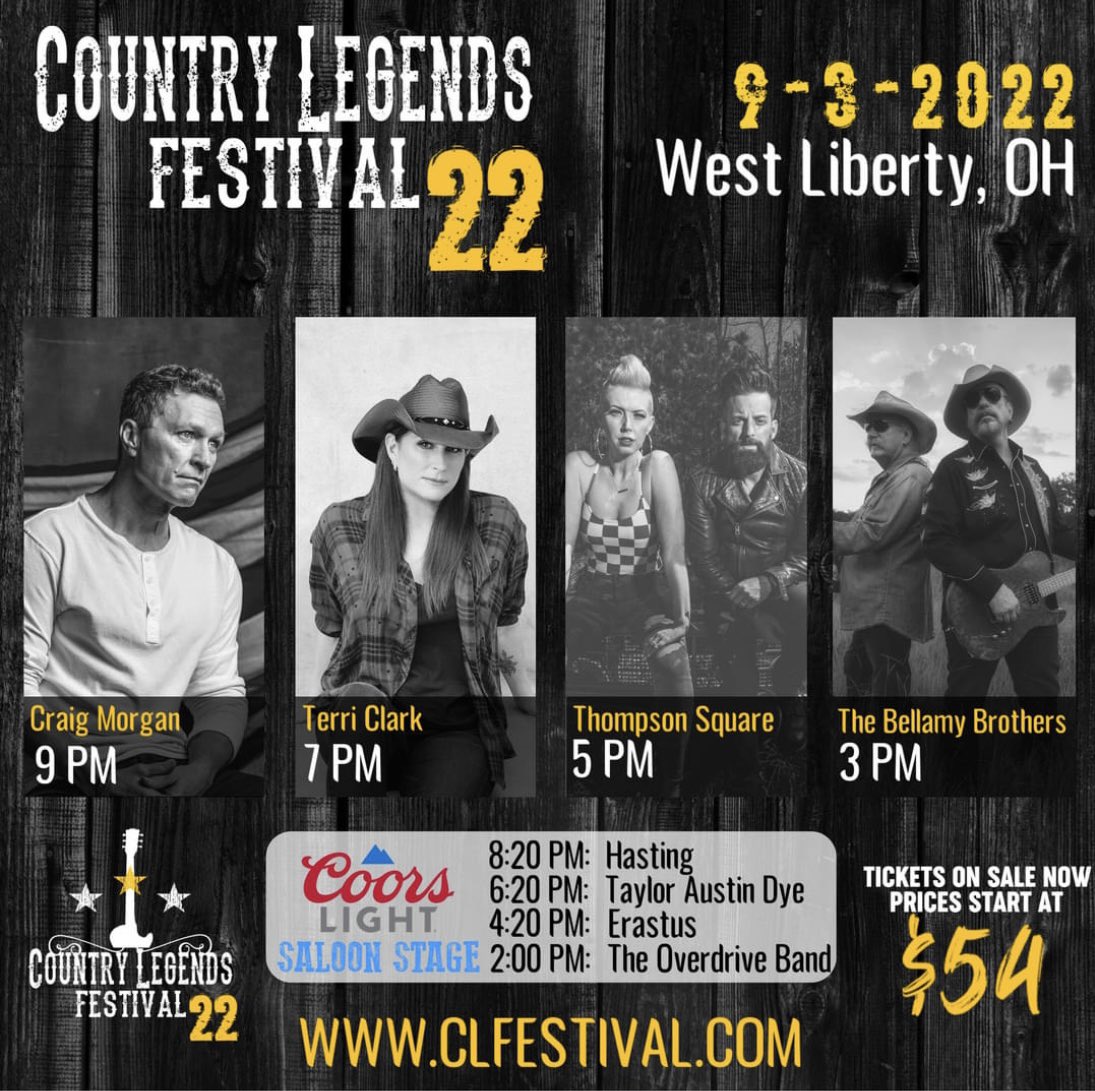 #CLFest22 tickets are on sale now.  8 bands, 2 stages, 9+ hours of non-stop country music!  Join us on Saturday, September 3 in West Liberty, OH for Country Legends Festival 22!  Tickets:  clfestival.com/tickets-1