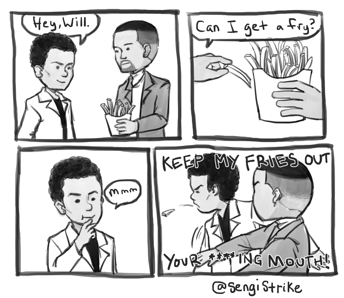 SyndicateMisfit's tweet photo. I'm lovin' it. Art by @SengiStrike 
#willsmithchrisrock #memes #comics #funny https://t.co/cc3z3ZR4bp