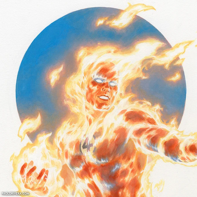 Finally finished this #HumanTorch commission... from 2008. Better late than never! #Gouache (and touches of white acrylic) on illustration board. 