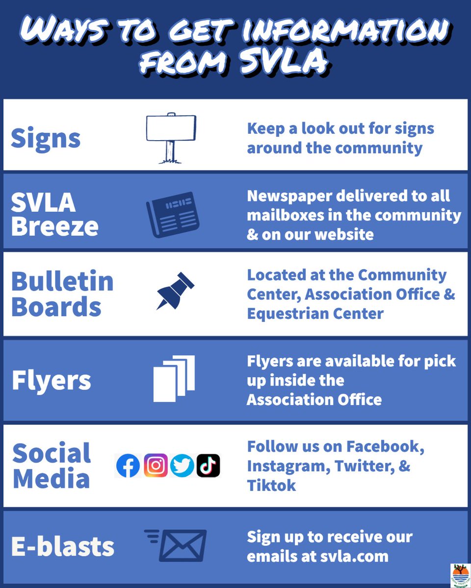 SVL_Association's tweet photo. Here are the ways you can stay up to date with what is going on in the community. 📲💻📧🗞
#svla #springvalleylake https://t.co/Dl39UhWm0U