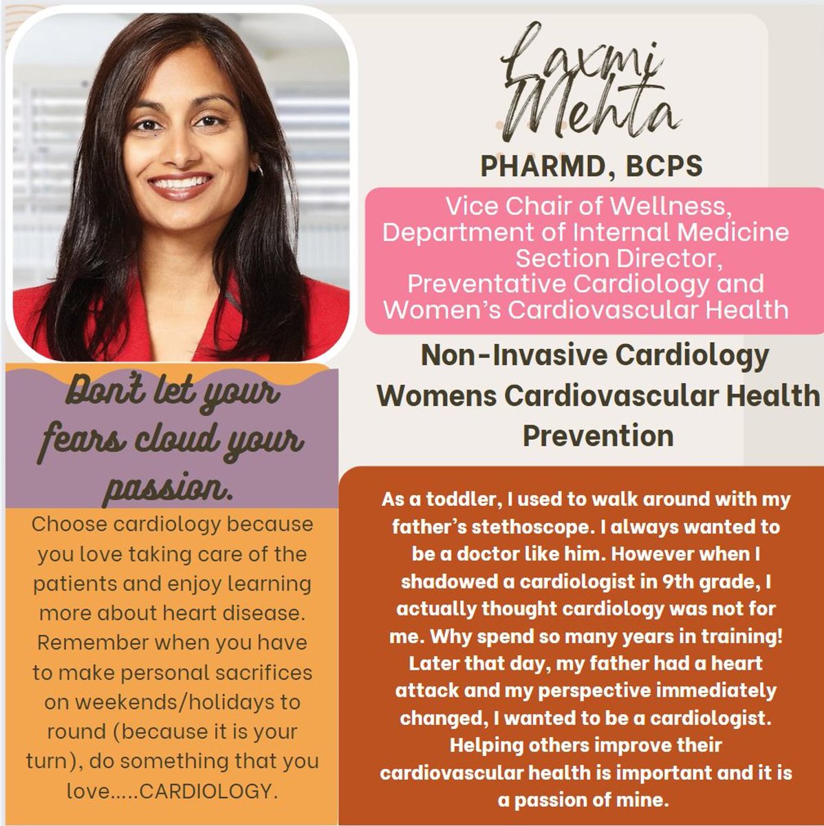 #WomensHistoryMonth #TheFaceofCardiology 

Don't let your fears cloud your passion!
@DrLaxmiMehta is a wonderful mentor and leader in #Cardiology. She has been leading the @ACCinTouch efforts for #ClinicianWellbeing, which is needed now more than ever!

@ditchhaporia @WomenAs1