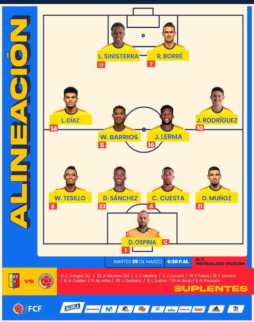 TributoTricolor's tweet photo. Los XI elegidos por Reinaldo Rueda 

Vamos muchachos Vamos Colombia 🇨🇴🇨🇴🇨🇴 https://t.co/ZRNt1MIEen