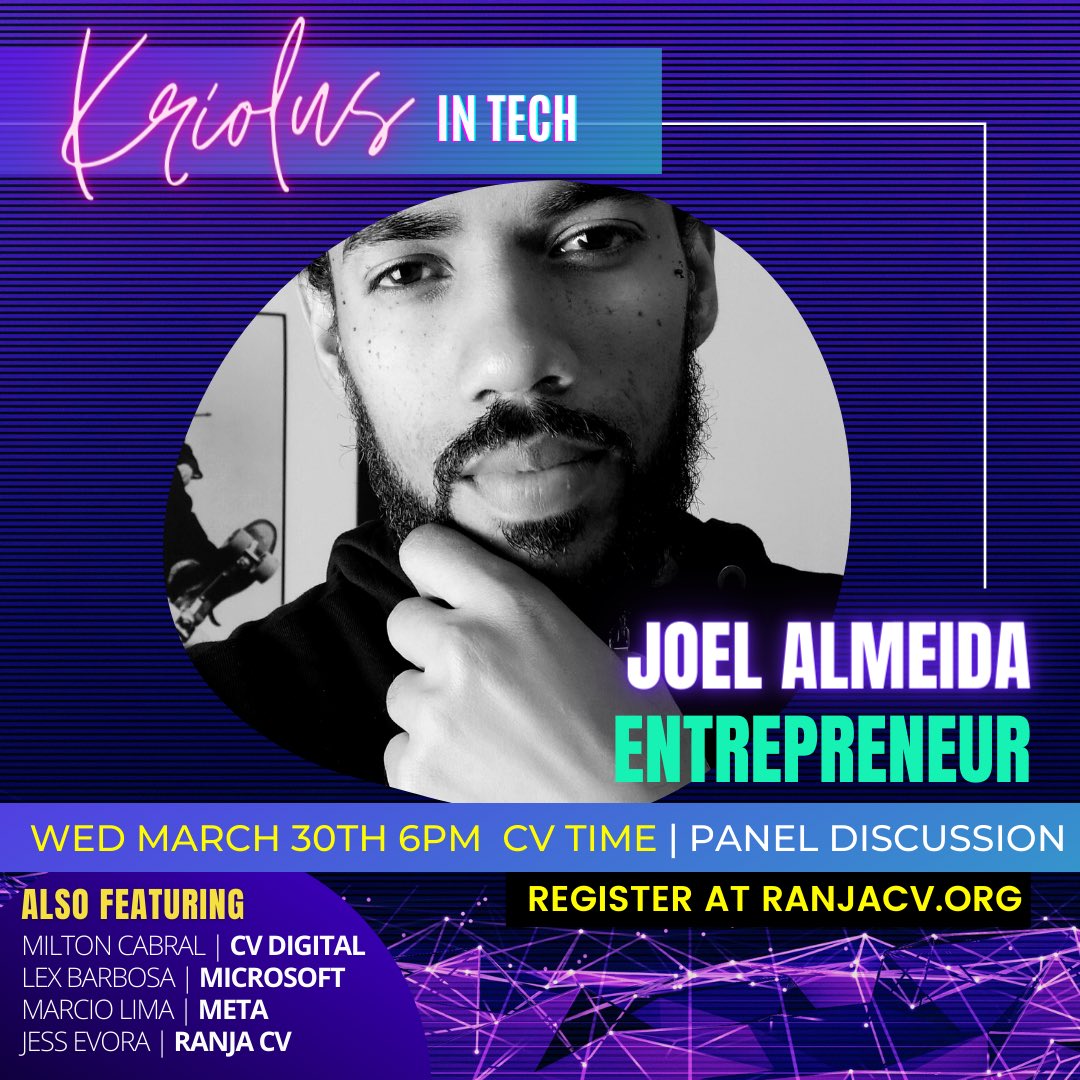 RanjaCV's tweet photo. 🇨🇻✨ Meet our Moderator Joel Almeida coming to you live from Praia, Cabo Verde where he works to make change &amp; create opportunities for Cabo Verdeans in tech! Register for this free event at https://t.co/rtbz7kbf8k 🇨🇻✨✨ #caboverde #capeverde #techafrica #kriolu #kriola https://t.co/ltK6l0S3WD