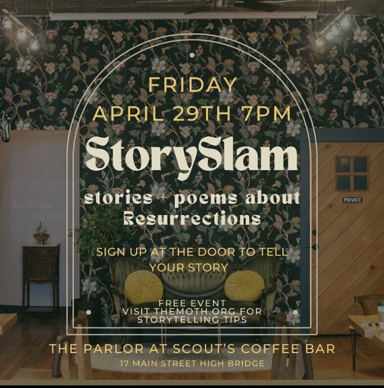 Sister_Serendip's tweet photo. So the one good thing about last night’s insomnia is that I came up with my resurrection story!
#storyslam #highbridgenj https://t.co/CSHpaAkjxH