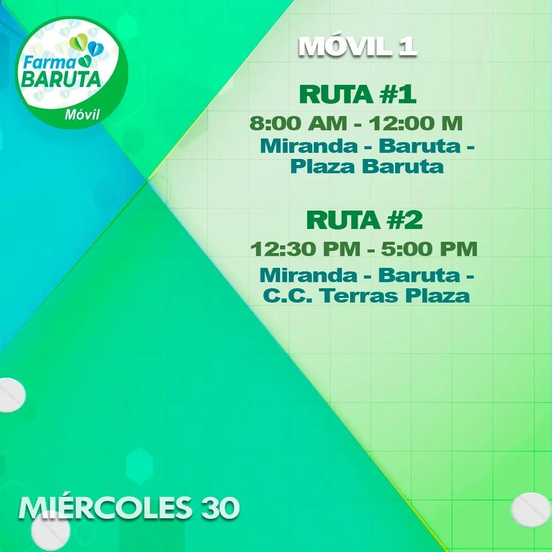 GeorgetteTop's tweet photo. Este miércoles #30Ma, sigue la ruta de #FarmaBarutaMovil 🚚, para adquirir tus medicamentos a precios solidarios. https://t.co/fNOigjStI3