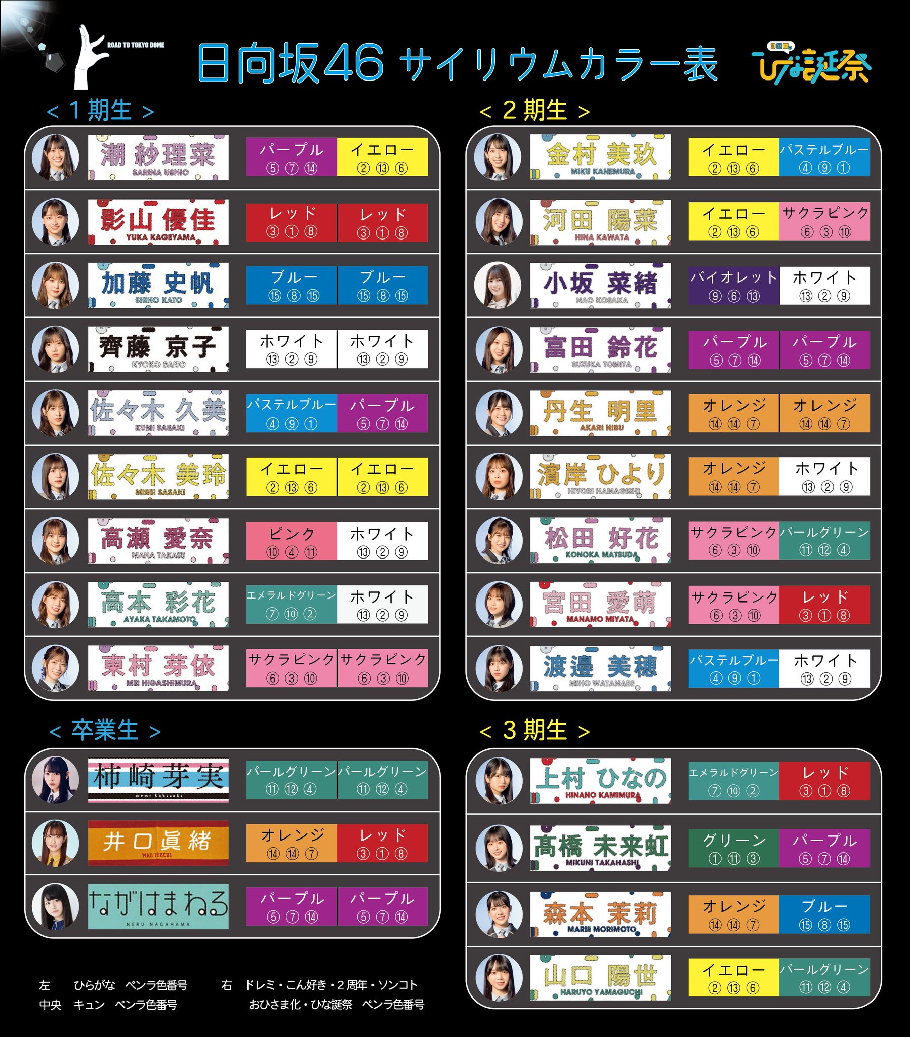 日向坂 ペンライト （日向坂サイリウム表 2021.03.20版 : 櫻坂