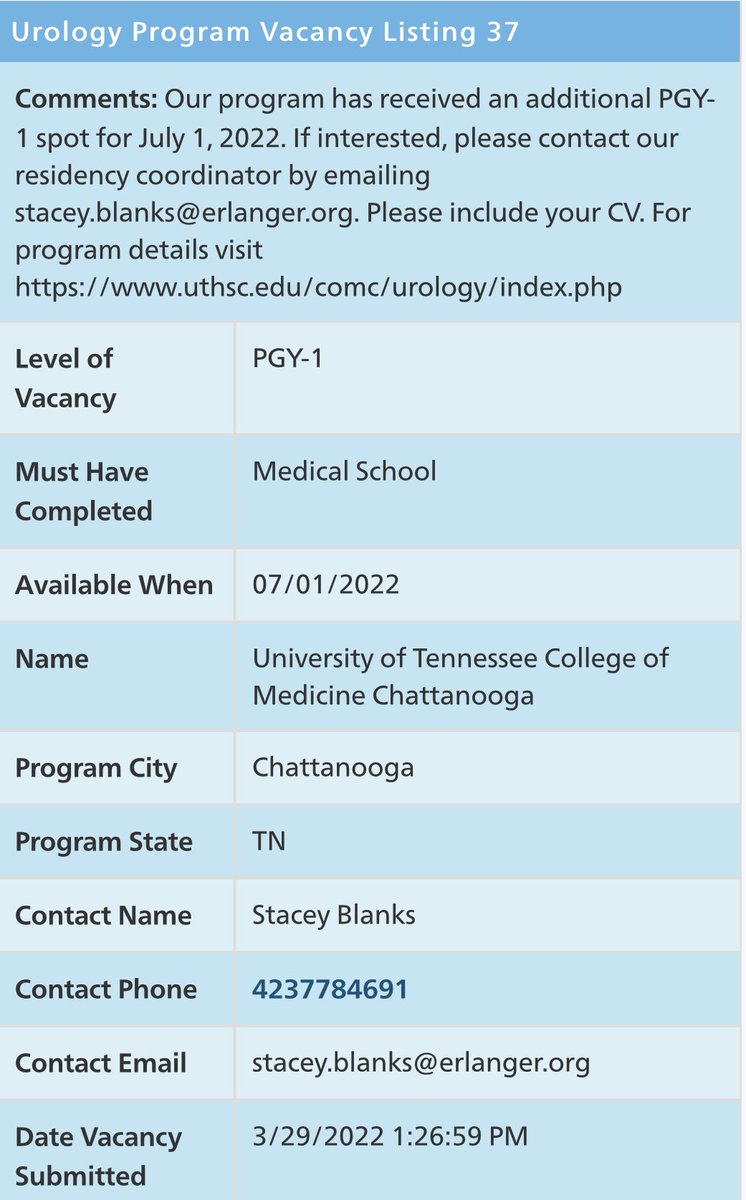 UT-Chattanooga Urology (@utcurology) on Twitter photo 🚨New Urology Resident Position🚨
We are super excited to announce the approval to add another resident to our growing program THIS year!🎉
Visit the link 👇🏽
auanet.org/education/auau…
<a href="/Uro_Res/">The Urology Applicant ⚕</a> #UroSoMe 🚨New Urology Resident Position🚨
We are super excited to announce the approval to add another resident to our growing program THIS year!🎉
Visit the link 👇🏽
auanet.org/education/auau…
<a href="/Uro_Res/">The Urology Applicant ⚕</a> #UroSoMe