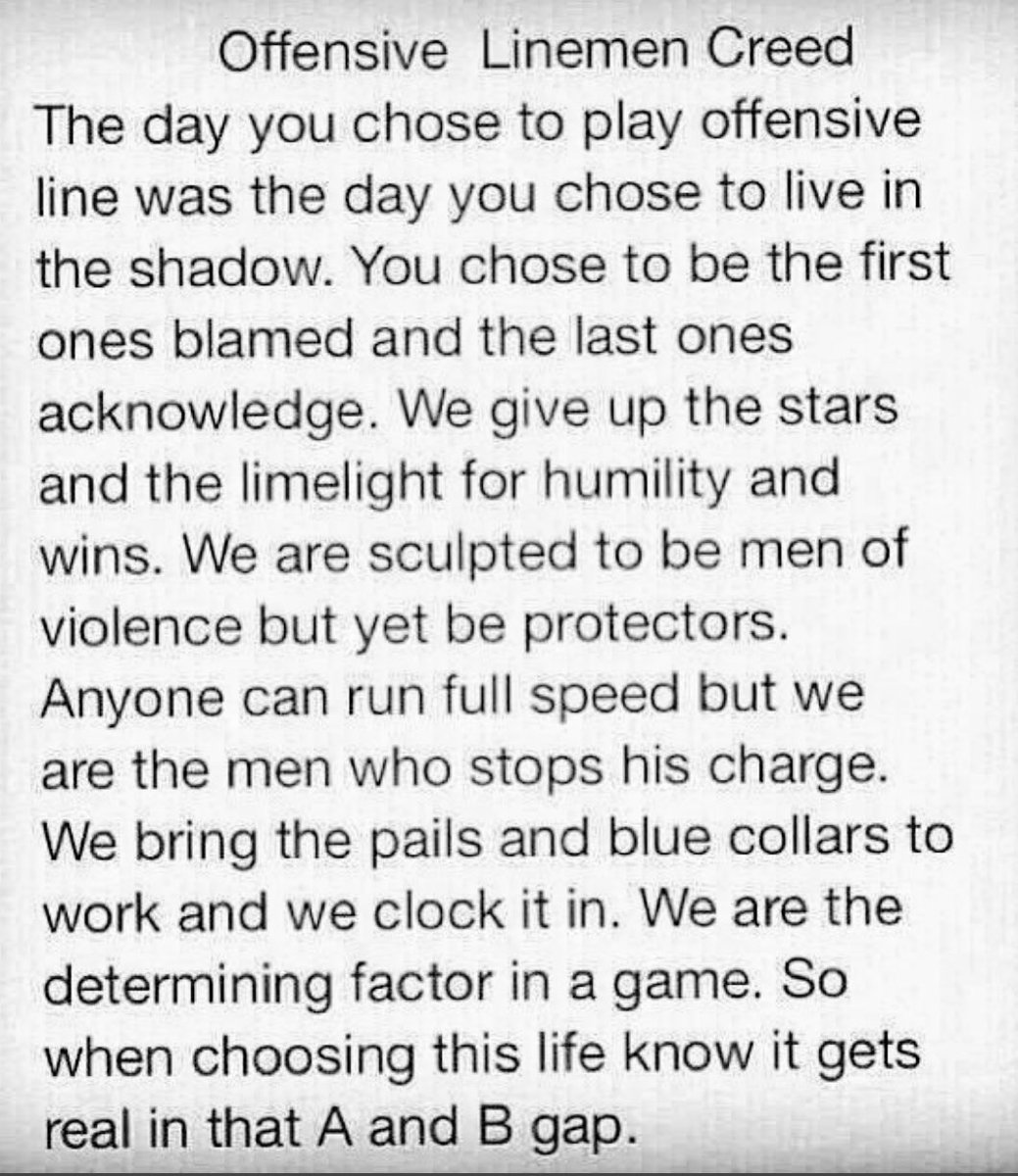 Tweet credit: @CoachHenning75 OFFENSIVE LINE CREED