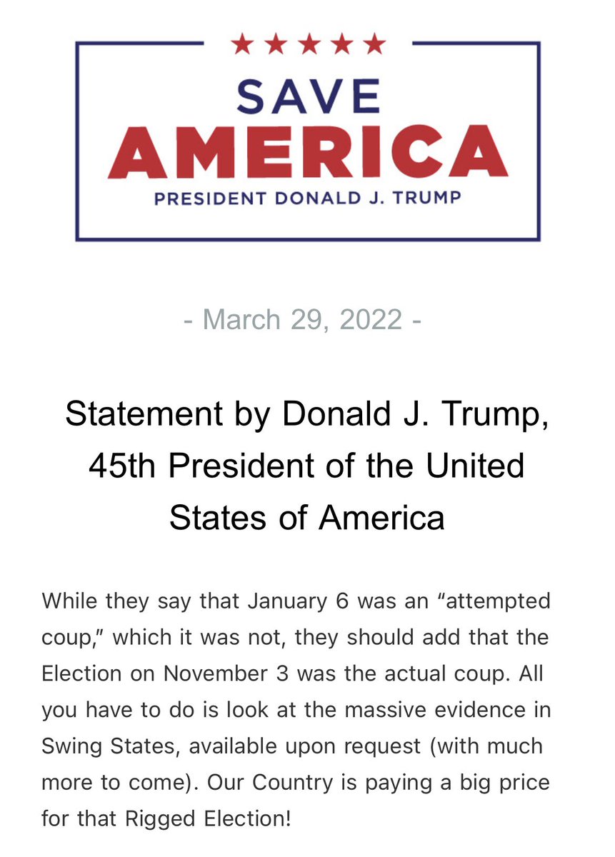 RSBNetwork's tweet photo. Statement by Donald J. Trump, 45th President of the United States of America https://t.co/5LrGPAIJTU