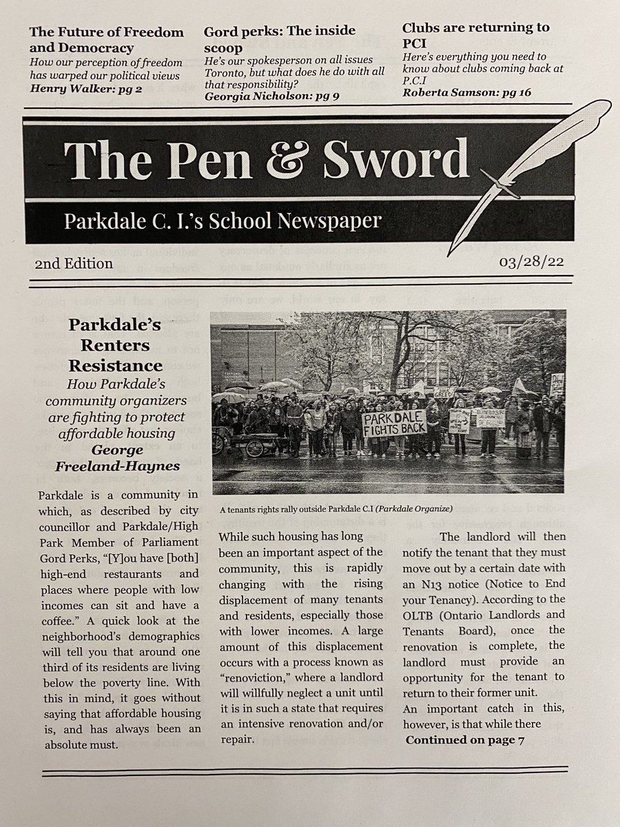 The Parkdale C.I. school newspaper is out today. Great to see budding student journalists working on topics that interest them and our school community.