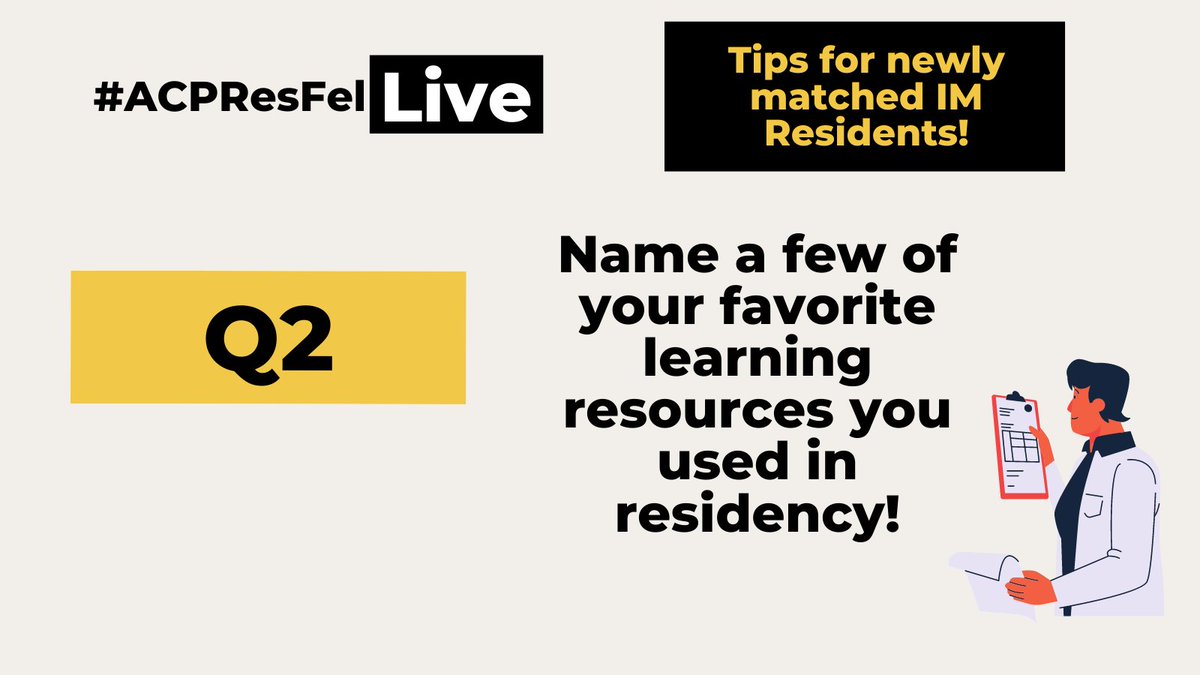 CourtHarrisMD's tweet photo. Q2/
Name a few of your favorite learning resources you used in residency!
#ACPResFel #Match2022 #IM2022
#TipsForNewResidents #MedTwitter https://t.co/YFR2NyyVLZ