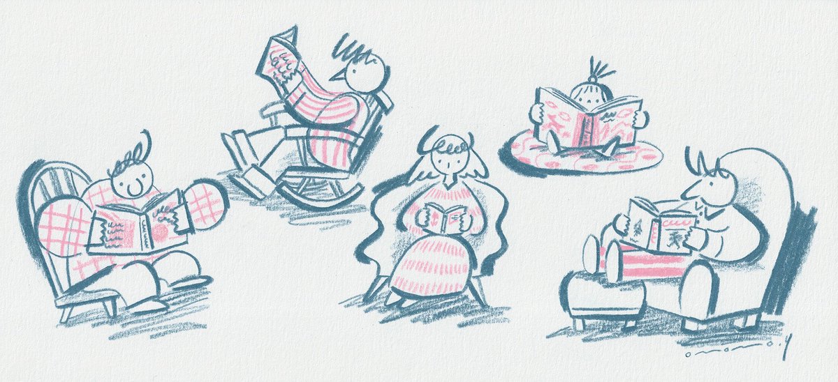 「座りながら本を読む人たち 」|大桃洋祐のイラスト