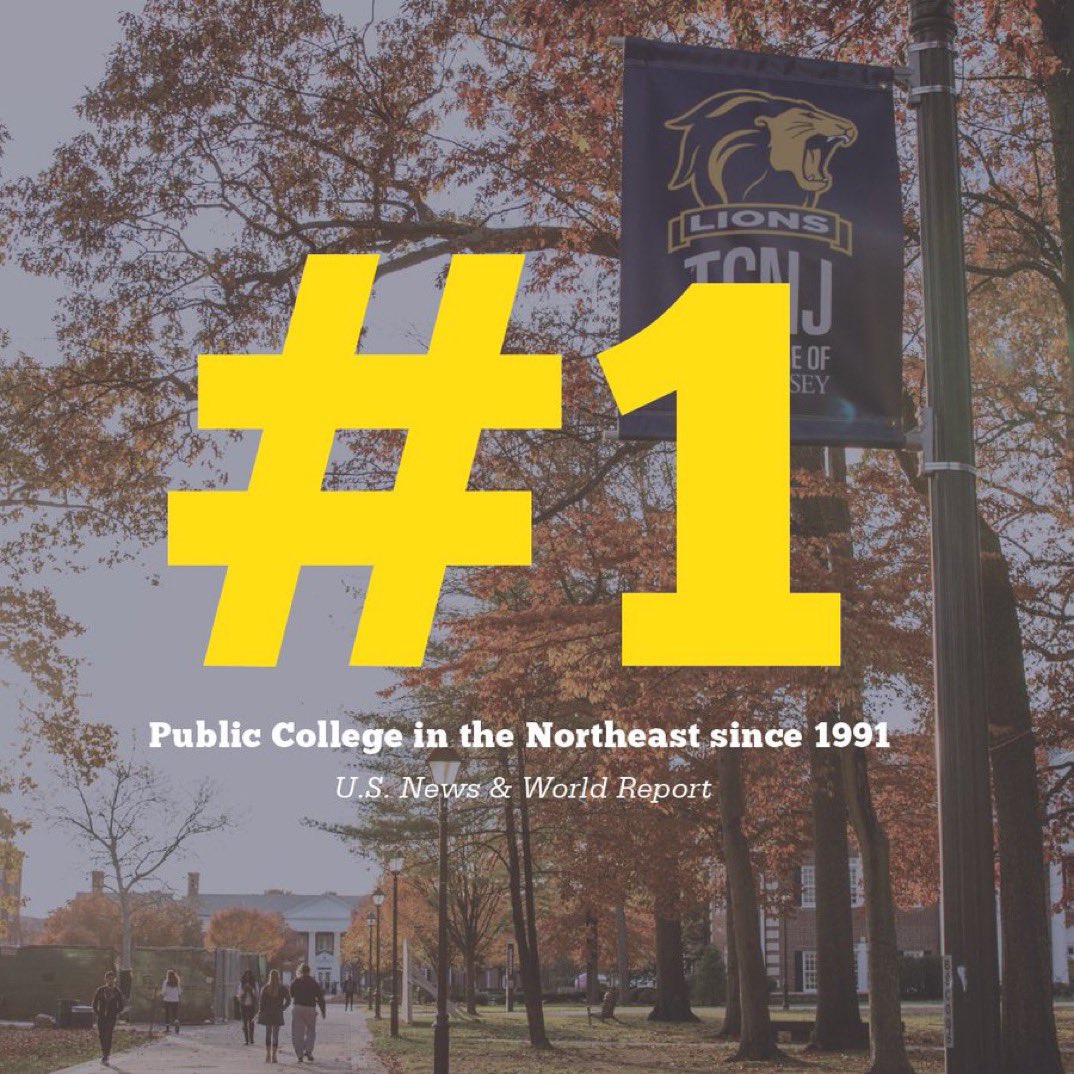 TCNJfootball's tweet photo. The College of New Jersey has held this title since 1991 and we are honored to be called the #1 Public College in the Northeast region! 

With endless opportunities for internships, research, &amp; leadership, your college experience is just beginning 🦁 https://t.co/qAO4pbp97Y