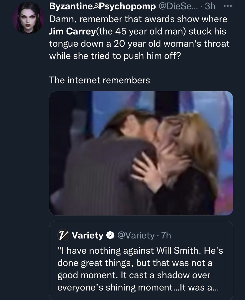 antirkelly's tweet photo. Twitter is making sure that every single celeb that speaks out against Will Smith does not prosper. Y’all got Jim Carrey, Zoe Kravitz, y’all even snuck in a Charmed one. https://t.co/9R1k9jmLoS