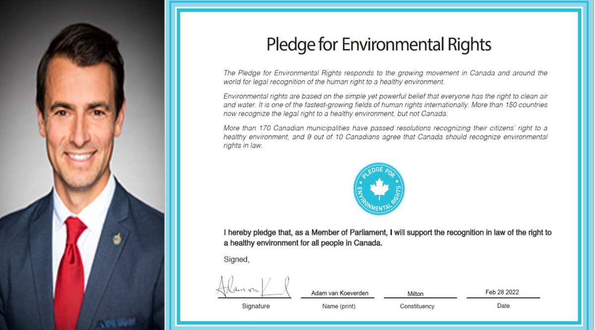 EnvRights's tweet photo. Liberal MP Adam van Koeverden has signed the MP pledge for environmental rights! Thank you for your enthusiastic support for the right to a healthy environment and clean air and water!

To get involved &amp; find out if your MP has signed the #MPPledge  visit https://t.co/YojJoifAfc https://t.co/iHFUWxcGtn