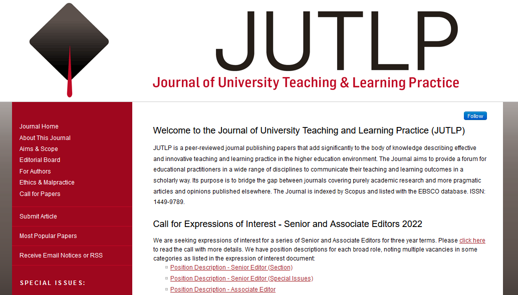 _BonnieDean's tweet photo. #JUTLP is currently seeking EOIs for a range of editorial roles. If you research university teaching and learning - check it out!
https://t.co/0r7ZXR31cn https://t.co/MNpIymuHyF