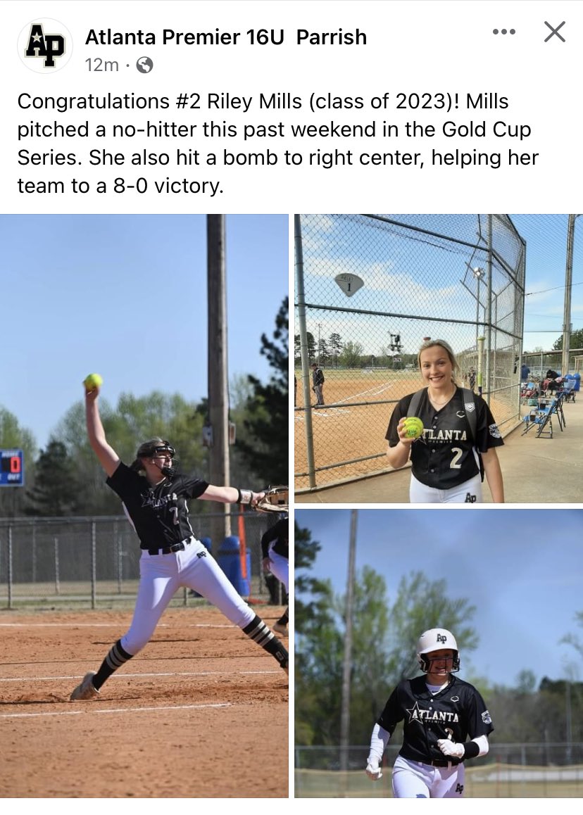 Megen_Conner's tweet photo. Rylee Mills does it again!! Who needs a 2022 pitcher/hitter? This kid is every coaches dream! Great teammate, hard worker, Above average grades(Zell Miller). Don’t miss out! https://t.co/Y53HGQaeHG
