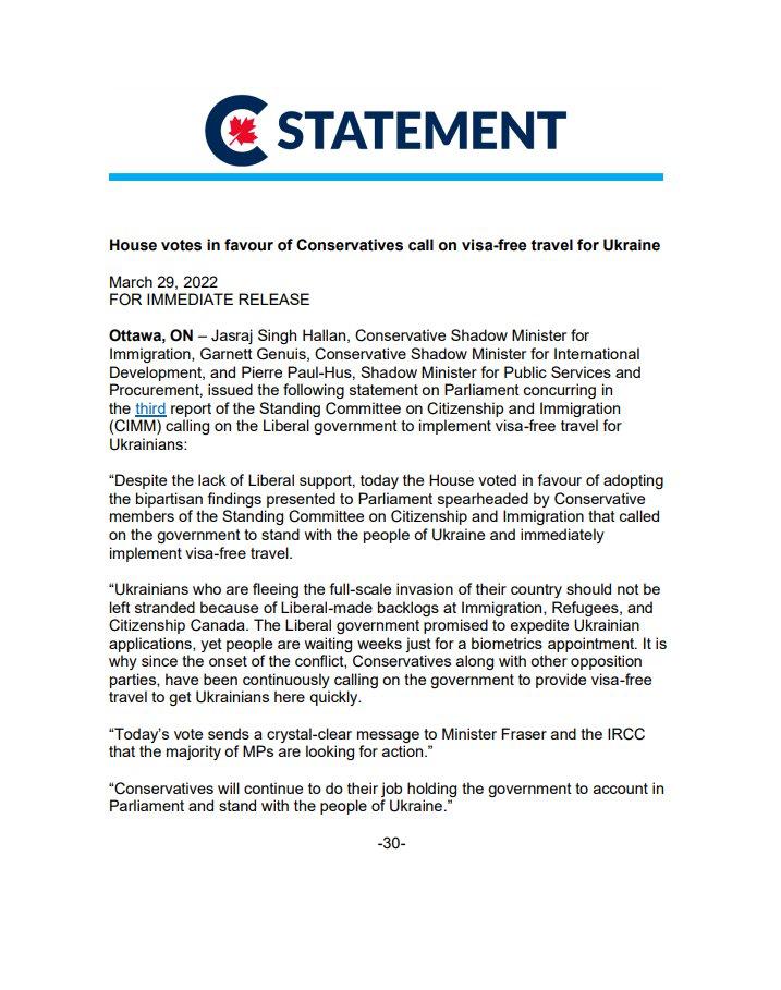 jasrajshallan's tweet image. Today the House voted in favor of our Conservative motion on visa-free travel for Ukraine. Our Ukrainian brothers and sisters fleeing Putin&apos;s illegal invasion should not be left in this historic #LiberalMadeBacklog 

#StrongerTogether #SlavaUkraini #SlavaCanada