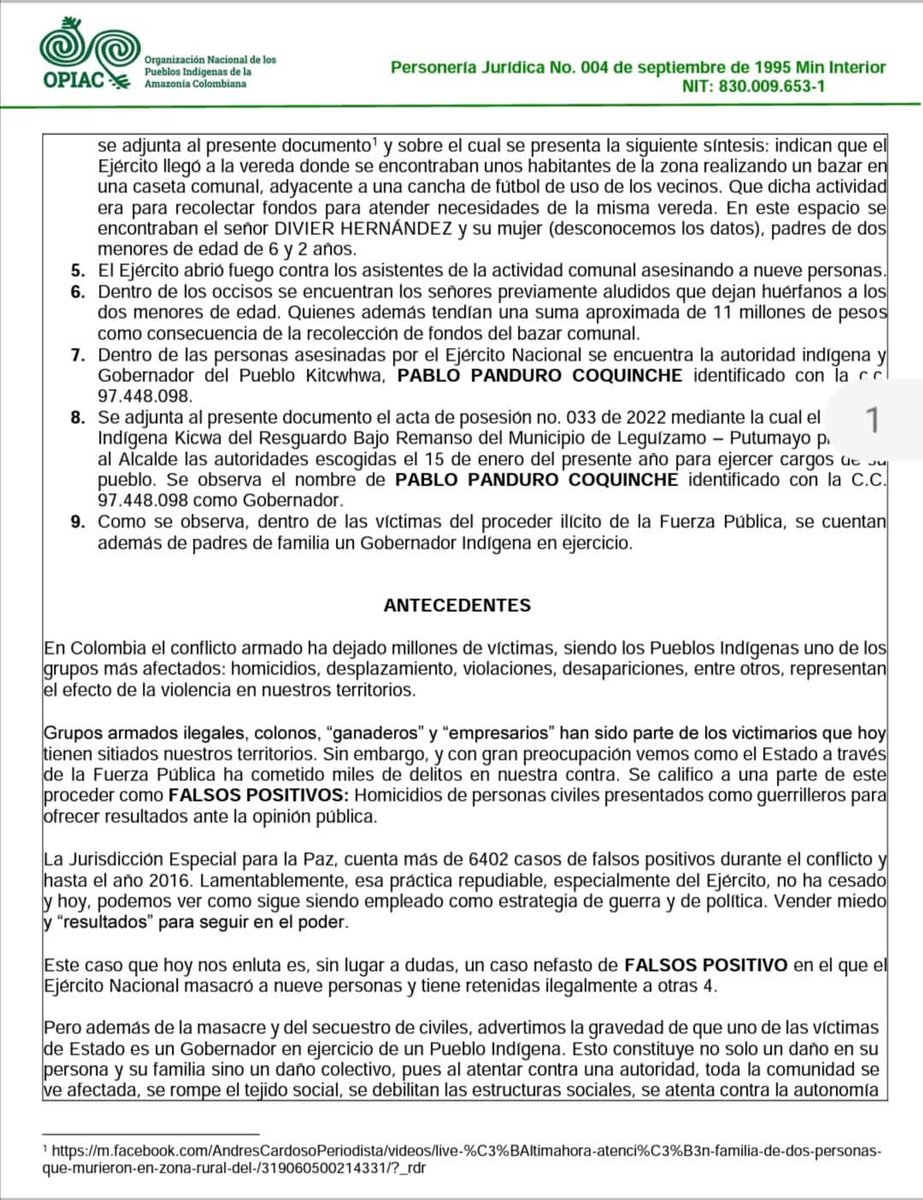 sintraubpd's tweet photo. Comunidades campesinas e indígenas de #PuertoLeguizamo en Putumayo denuncian caso de #EjecucionesExtrajudiciales y #DesaparicionForzada a manos de @COL_EJERCITO

Exigimos garantías de NO Repetición en graves violaciones a los derechos humanos

@ONUHumanRights @MAPPOEA https://t.co/pKeryST6XX