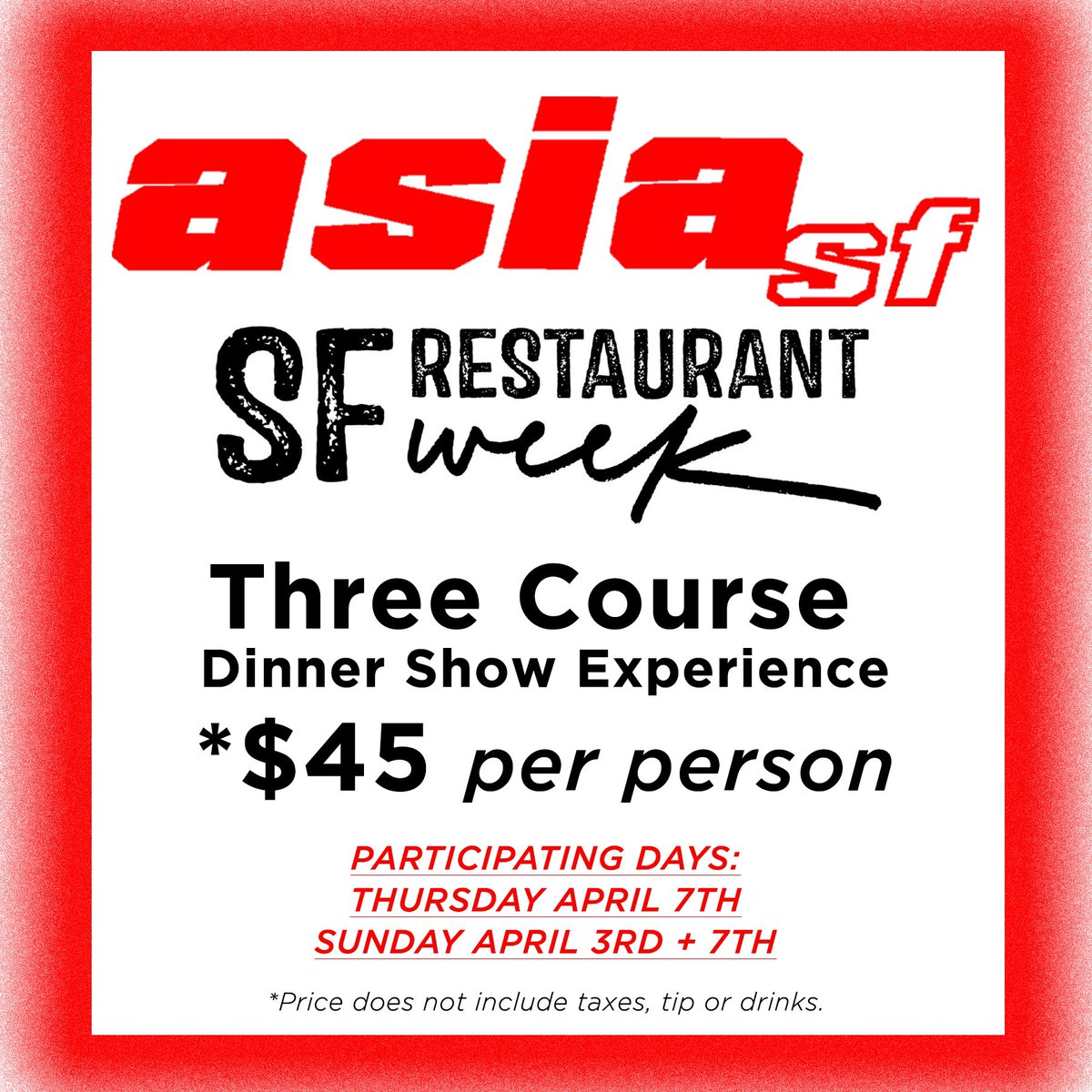 officialasiasf's tweet photo. ✨❤️ #AsiaSF is excited to be part of SF Restaurant Week! 🥢🥂 Participating diners will enjoy our special menu while being dazzled by the performances of the Ladies of AsiaSF! 
#SFRestaurantWeek2022 #SFRW2022 #Dinner #DinnerShow #SanFrancisco @eatdrinksf @ggrasf https://t.co/a9vfdXY3iY