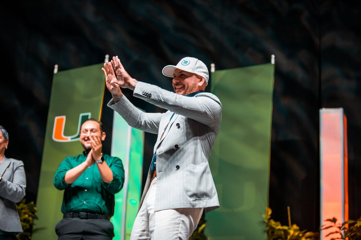univmiami's tweet photo. Grammy-winning singer, songwriter, and record producer @Pitbull, a Miami native and son of Cuban-American immigrants, spoke to #umiami students about overcoming adversity and his rise to success by “turning a negative into a positive” as part of What Matters to U event Tuesday. https://t.co/hQBf2XeDUh