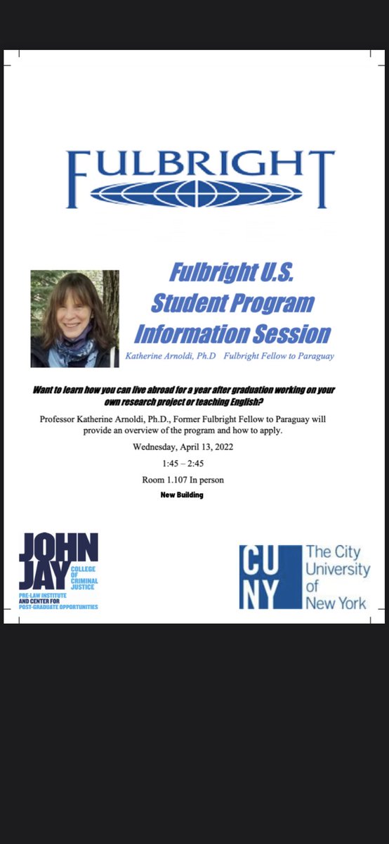 JohnJayPLI's tweet photo. Join for more information on Fulbright. https://t.co/pR7VmLz37X