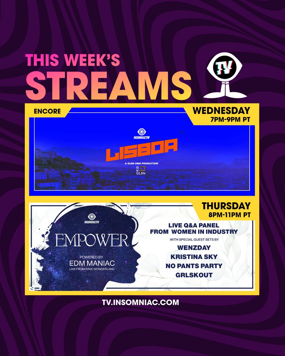 Whether you're working from home or need a dance break, #InsomniacTV has you covered with this week's #LivestreamLineup.🔊💻🕺 Tune in all week-long at tv.insomniac.com!