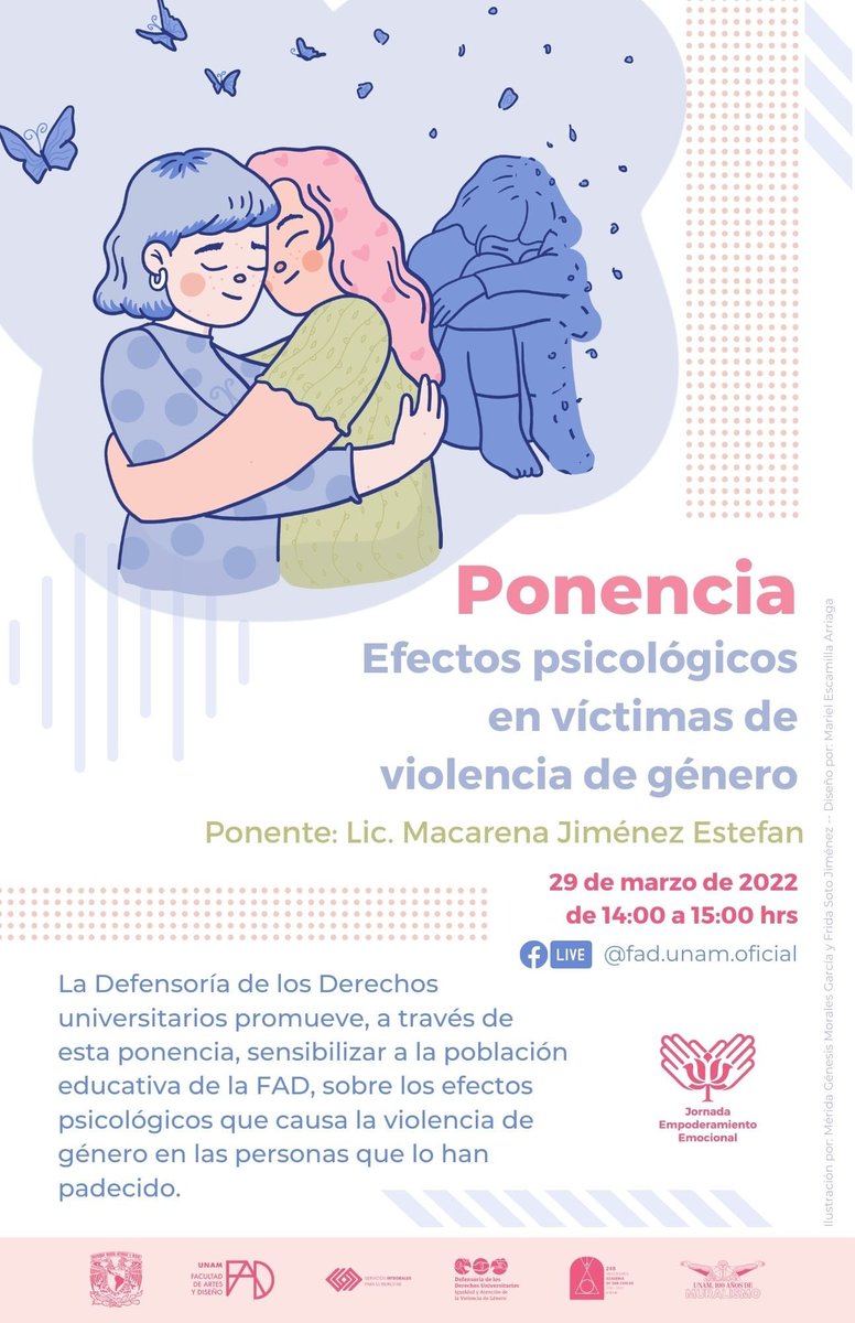 UNAMFAD's tweet photo. Los invitamos a ver la #ponencia
"Efectos psicológicos en víctimas de violencia de género" con la experta de la @UNAMDDU, la Lic. Macarena Jiménez, en el marco de la Jornada de Empodermiento Emocional.
Revisa el LIVE:
https://t.co/KVPTaW2XDN
#ComunidadFAD #COESI #UNAM https://t.co/CuGUQSyCdz