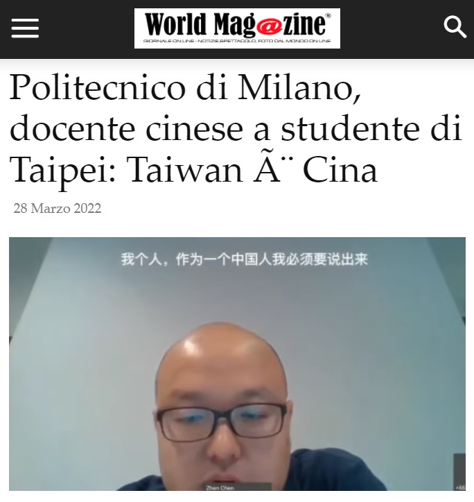 tseng_weichen's tweet photo. 中國在義大利耍流氓被炎上-2

義大利米蘭理工大學（Politecnico di Milano）中國籍教授陳蓁公然施壓台灣王姓留學生必須在論文中標註來自中國。引發義大利輿論強烈反彈。

🇮🇹 https://t.co/mN82G3yorR
🇮🇹 https://t.co/TpJsF35i9r
🇮🇹 https://t.co/GkH6uvD8Ih
🇮🇹 https://t.co/gsJUz5Hxn2 https://t.co/ALwdZ8WuRf