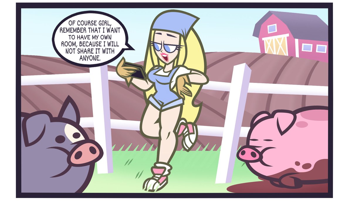 A look at another panel from the comic.

Yep, Nessa lives on a farm (with much pigs) 