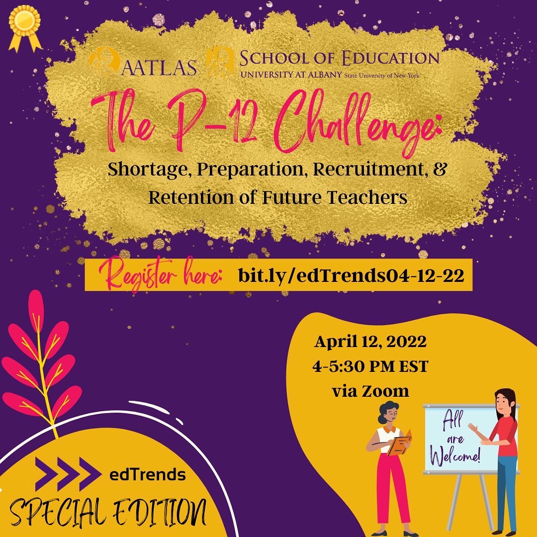AatlasEd's tweet photo. π£In this special session of edTrends, the distinguished panelists will discuss the real struggles with teacher shortage & the long & short-term solutions to strengthen the pipeline supply, preparation, & retention needed for the profession of teaching. Register in advance! π£ https://t.co/wH1GfreIAF