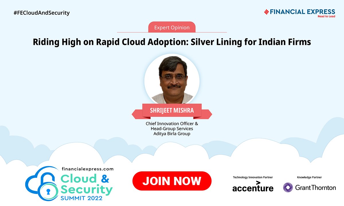 FinancialXpress's tweet photo. It's Live!

Shrijeet Mishra, Chief Innovation Officer &amp; Head-Group Services, Aditya Birla Group elaborating more on 'Riding High on Rapid Cloud Adoption: Silver Lining for Indian Firms'.

Join him here - https://t.co/jKzD2pPLpv

#AdityaBirla #cloudadoption https://t.co/3U6pyx0lfU