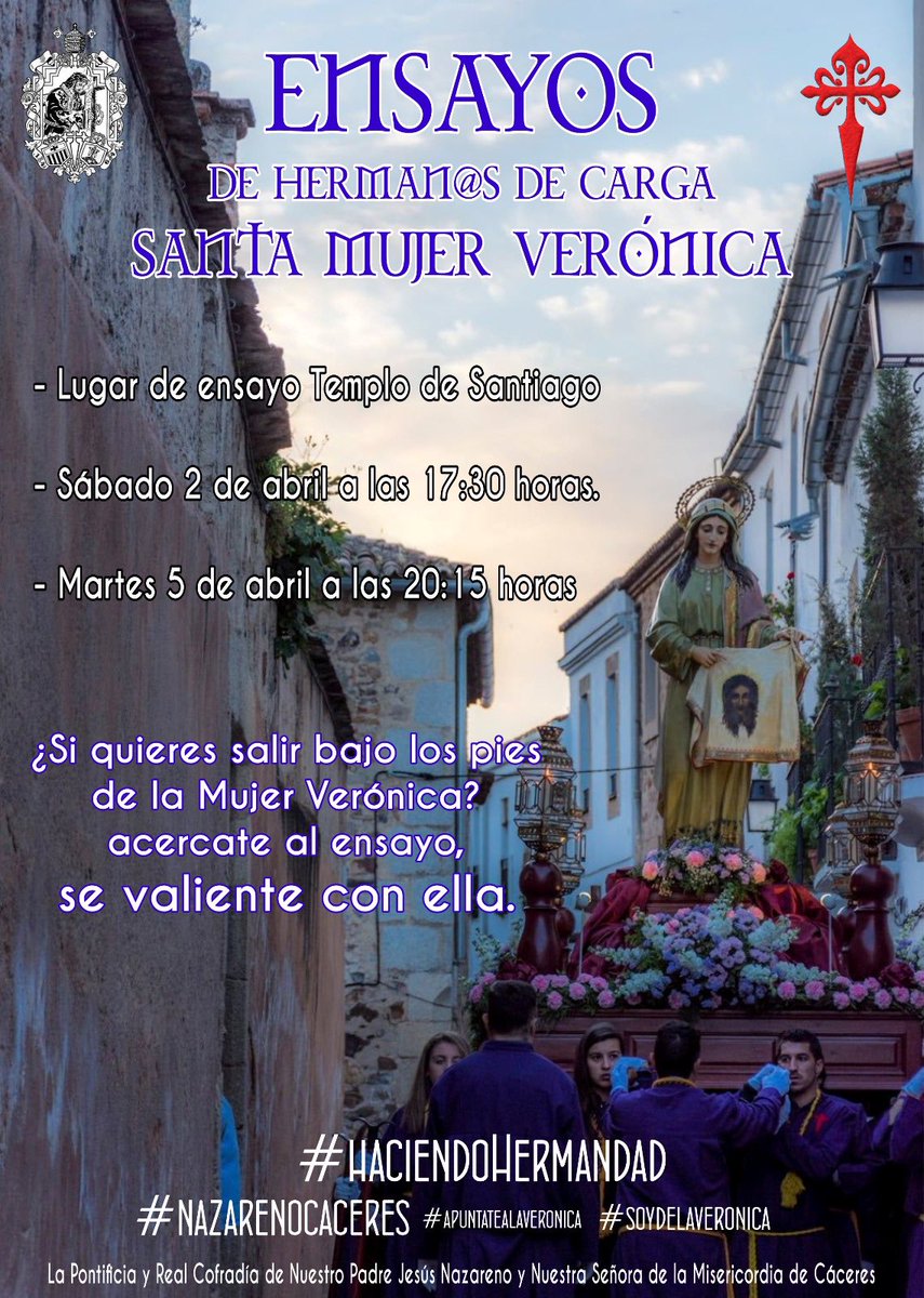 hnosveronica's tweet photo. Este sábado 2 de abril tenemos el primer ensayo de los herman@s de carga a las 17:30h, si deseas cargar este año con la Veronica pásate por el ensayo. https://t.co/UnXRSyXK2y