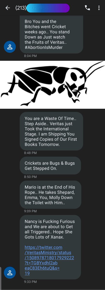 CricketsCare's tweet photo. Stop harassing our direct phone contact number, Richie Albertini, or of anyone who has *rejected* consent for contact of any kind with you.

If you continue, it *is* predatory AND premeditated.

Stop. https://t.co/xVhZOvB0W6