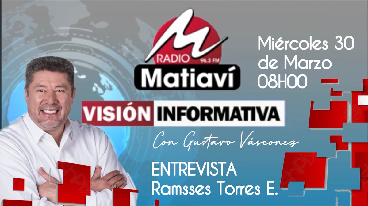 RamssES_Mashi's tweet photo. 🎙ENTREVISTA: Radio Matiaví 96.3FM. El día Miércoles 30 de Marzo, a las 08H00 en Visión Informativa con el Lcdo.Gustavo Vasconez. @radioMatiavi | 🗣 “Análisis de la coyuntura sociopolítica provincial”. | 🖥 https://t.co/gaP3UTNAbj https://t.co/3lrnPZdEl1