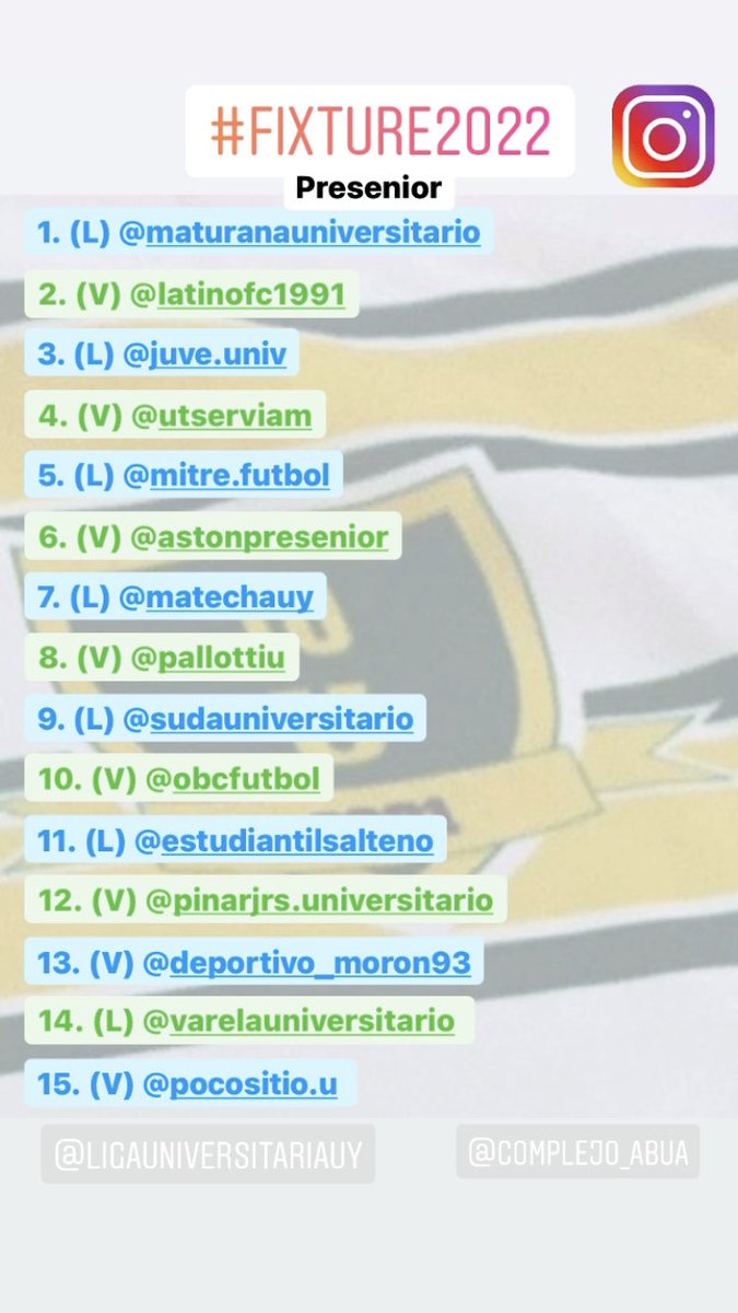 #Fixture2022
#Presenior
<a href="/LUD_Oficial/">Liga Universitaria de Deportes</a>
