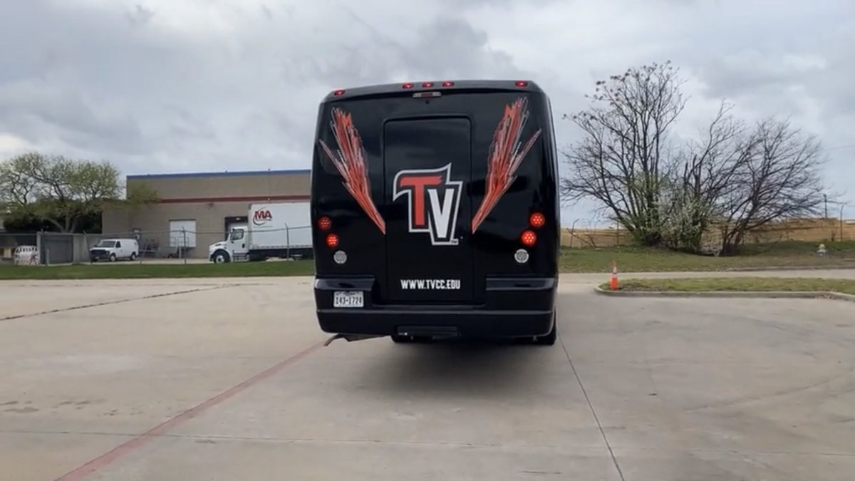 striker4295's tweet photo. Wow check out what TVCC did to one of their busses! Hope it’s for us heading to Daytona!! ☺️😊☺️😊 #Daytona #TVCC #Trinityvalleycheer https://t.co/dTuV8Jav95