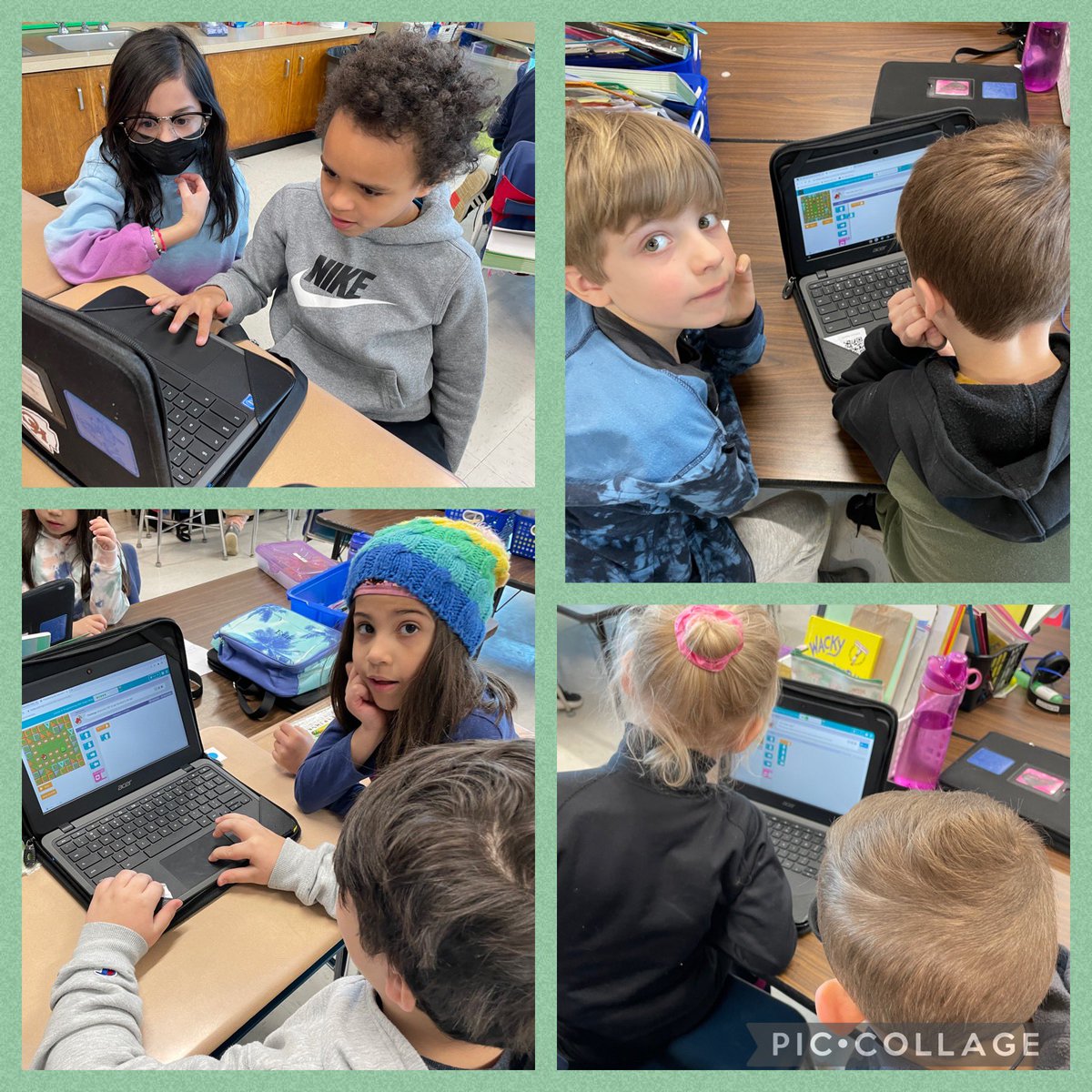 I love watching them problem solve and learn together to write code! Smiles from ear to ear! 💙 #coding #2ndgrade #afocusedfuture @techgirlkris <a href="/elissatoubin/">Elissa Toubin Millan</a> <a href="/MrsDValle/">Mrs. Valle</a> <a href="/codeorg/">Code.org</a>