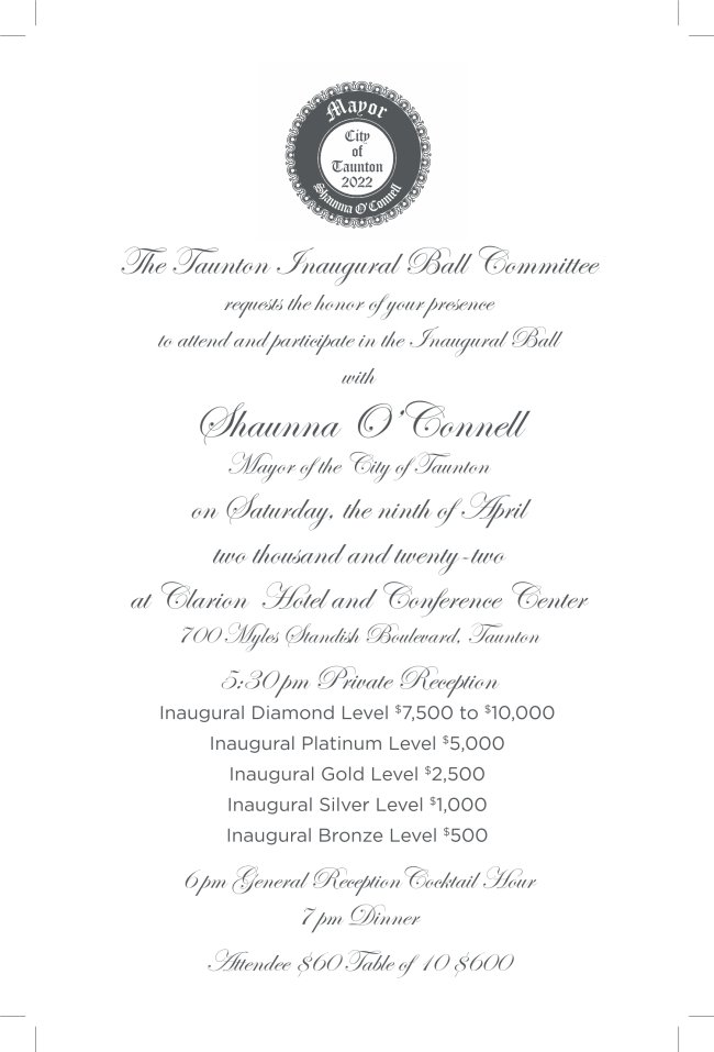 You are cordially invited to the Inaugural Ball for Mayor Shaunna O'Connell. conta.cc/3wKfqiP