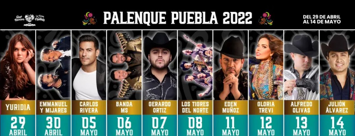 pueblabla's tweet photo. Elenco del Palenque de La Feria de #Puebla

#QueRevivaPuebla #feriadepuebla2022

@Gob_Puebla @mvemx  @CExpositorPue https://t.co/vF3Pw2y416