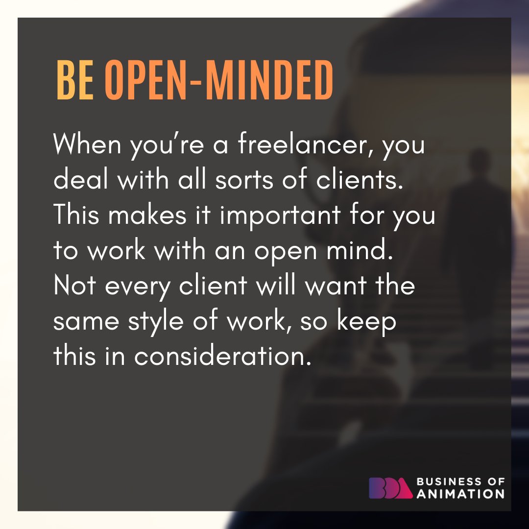 animationbiz's tweet image. 1. Develop your skills
2. Utilize social media
3. Be open-minded
4. Work on personal projects

#FreelanceAnimationSuccessTips #SuccessTipsforAnimators #AnimatorsSuccessStory #FamousAnimatorsAdvices #Animation #AnimationArt #BusinessofAnimation #BusinessForAnimator