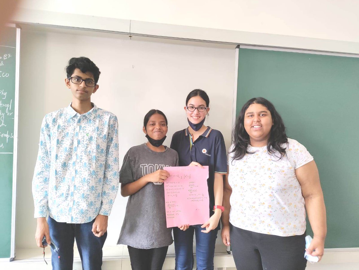 ManthanSchool's tweet photo. AS Level Pure Math Activity
11th graders did a recap activity related to quadratics in which they applied derivations and properties of quadratics to find vertex, minimum/maximum points and nature of the roots. The activity was presented in the form of posters by the students. https://t.co/PcDQ2aYUuC