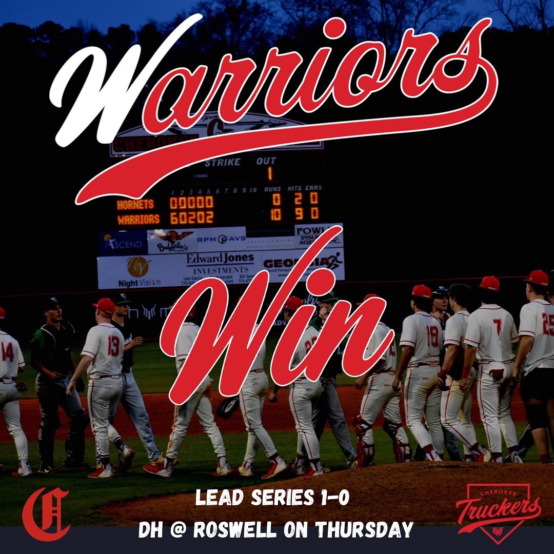 CHSBaseWarriors's tweet photo. The #1 ranked Warriors keep it rolling at BWF, taking down Roswell 10-0 in 5 innings. 

Max Eichenberger continued his impressive campaign throwing 5 scoreless, striking out 7, and walking 0. 

T. Goddard led a balanced attack that saw the Warriors collect 10 stolen bases. https://t.co/r3jqiv2WWF