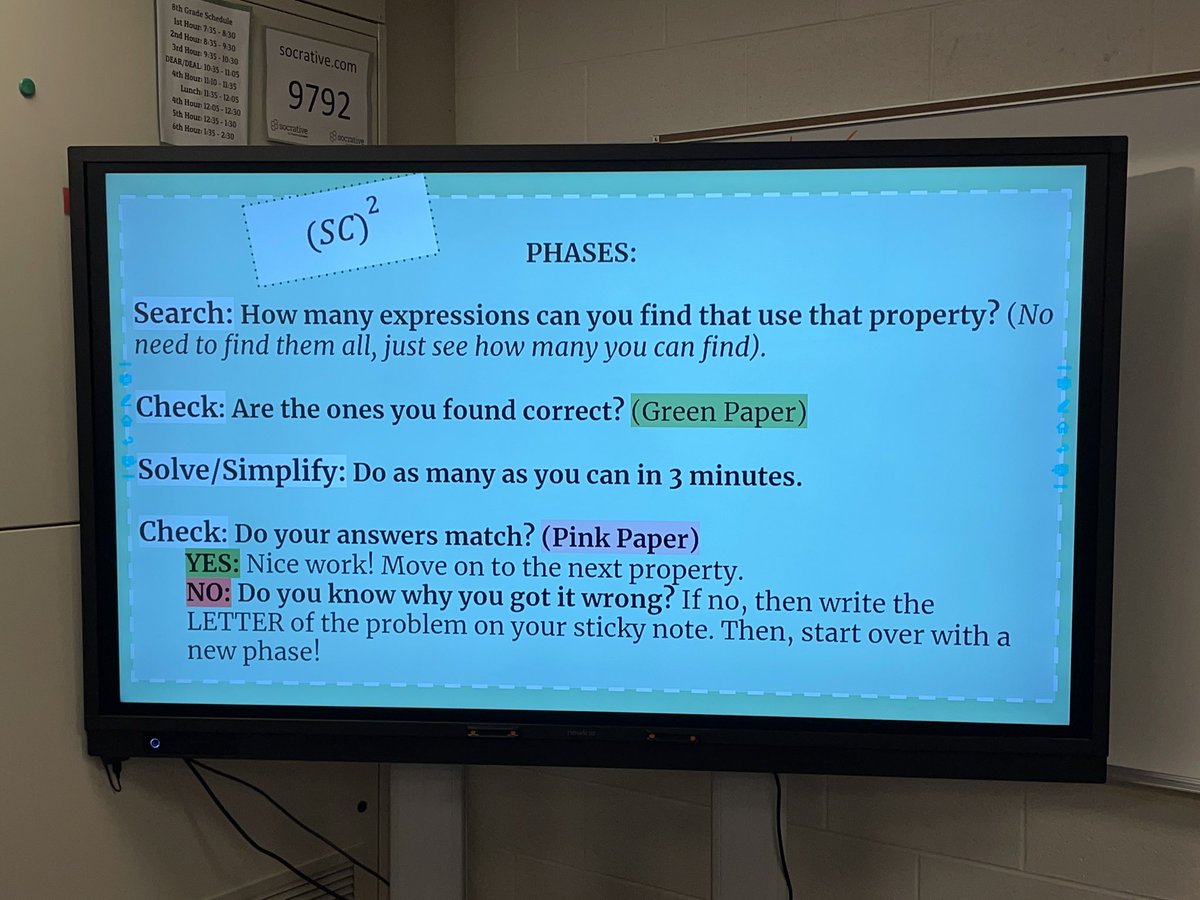 tmaynard5's tweet photo. Watching Ss Tch @misstrpstr change her (SC)^2 lesson for all three hrs was incredible today. 1st-Directions given verbally, Ss solved on Tch time. 4th-Directions written in board, Tch gave suggested time. 6th-Directions in screen, Ss at own pace, answers at tables. @ProfJonh https://t.co/cq9kRA4QaN