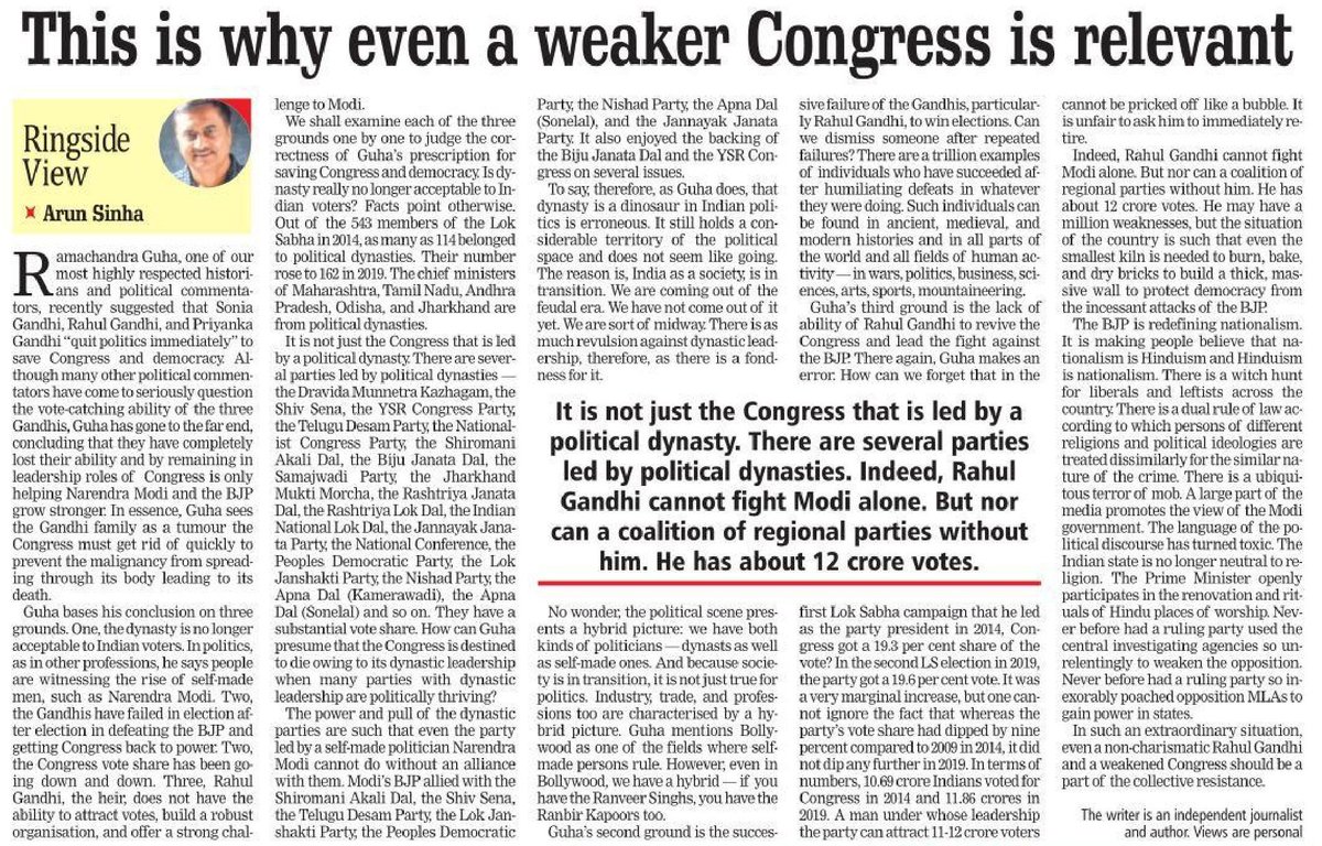fpjindia's tweet photo. This is why even a weaker Congress is relevant
- By Arun Sinha
#Congress #SoniaGandhi #RahulGandhi #News #Editorial #FPJEditorial @INCIndia @RahulGandhi
https://t.co/cqS8nffGJ6 https://t.co/1IbSvR0yZZ